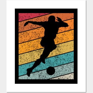 Male Soccer Football Outdoor Sports Retro Sunset Design Posters and Art